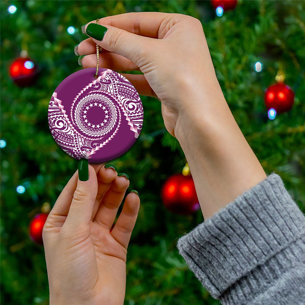 Cook Islands Gospel Day Ceramic Ornament Maroon Tribal Curves