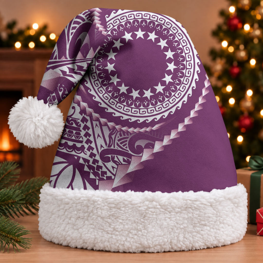 Cook Islands Gospel Day Christmas Santa Hat Maroon Tribal Curves LT05 With Fur Maroon - Polynesian Pride