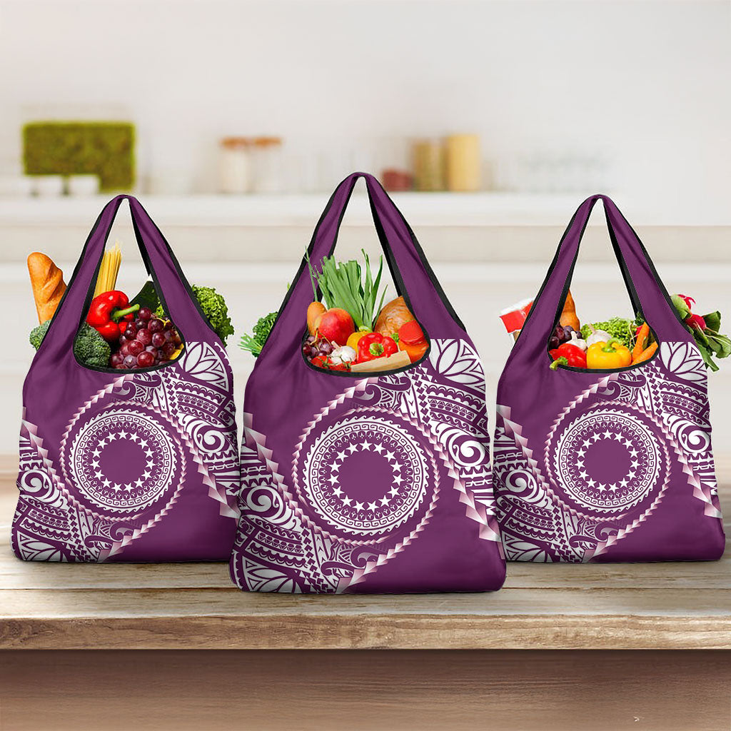 Cook Islands Gospel Day Grocery Bag Maroon Tribal Curves LT05 3-pack One Size Maroon - Polynesian Pride