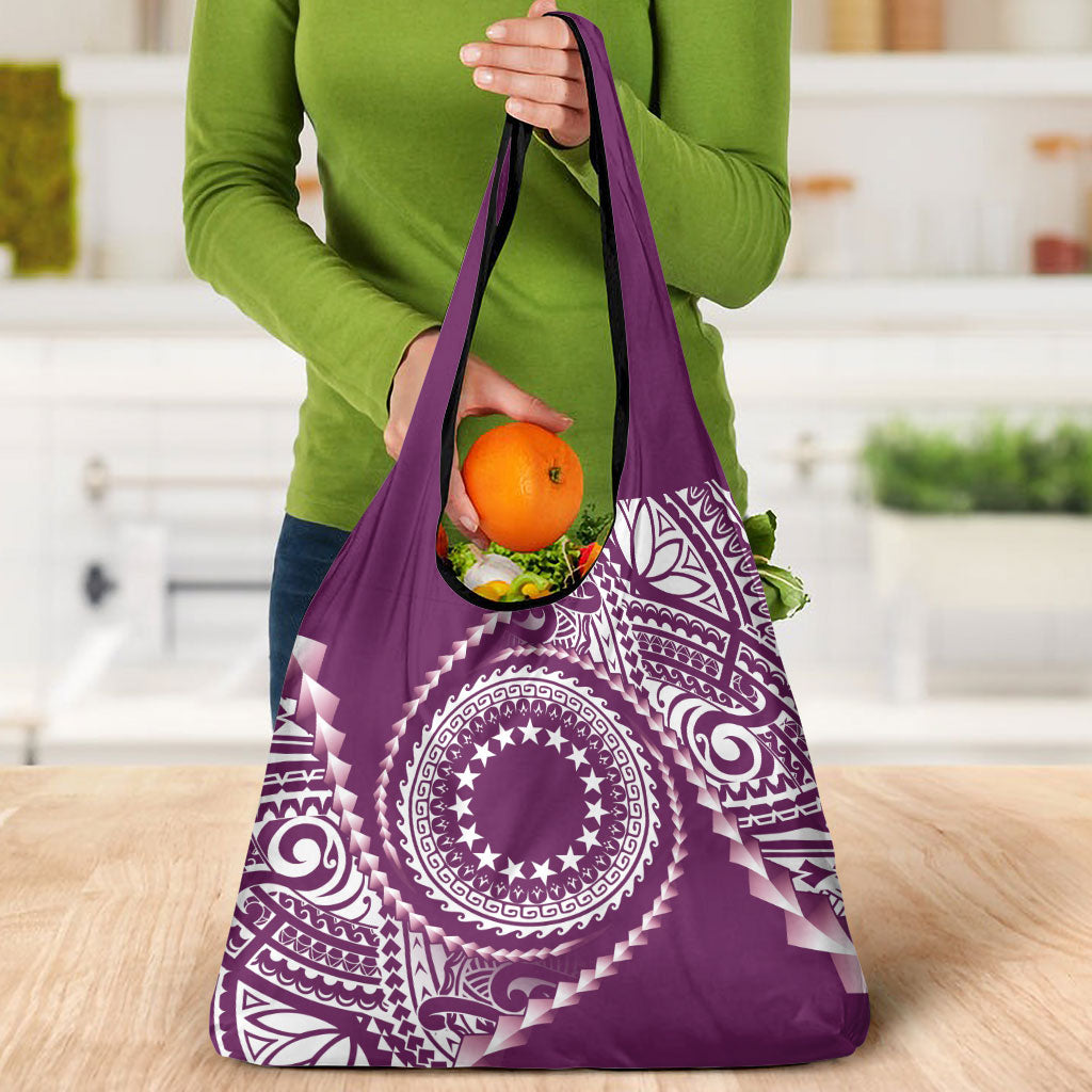 Cook Islands Gospel Day Grocery Bag Maroon Tribal Curves LT05 - Polynesian Pride