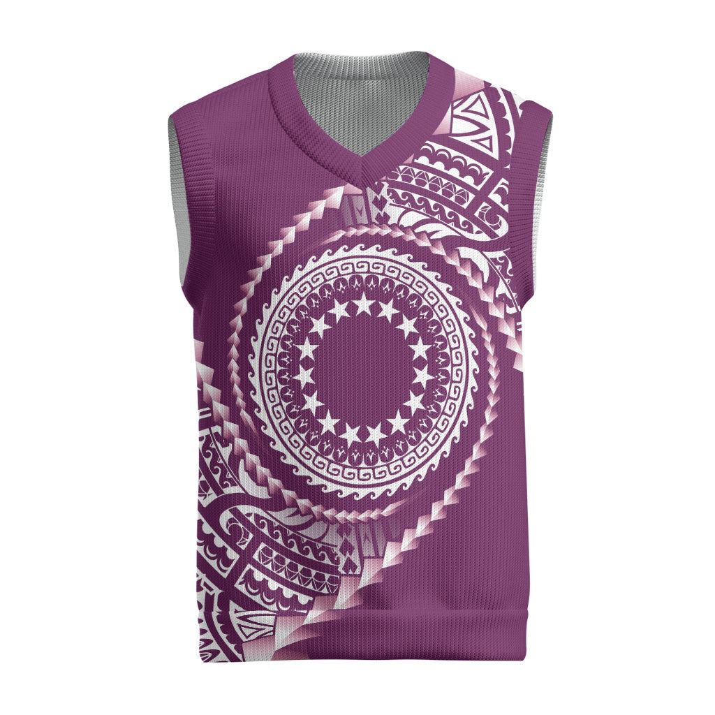 Cook Islands Gospel Day Christmas Knitted V-Neck Vest Maroon Tribal Curves LT05 Maroon - Polynesian Pride