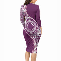 Cook Islands Gospel Day Long Sleeve Bodycon Dress Maroon Tribal Curves LT05 - Polynesian Pride