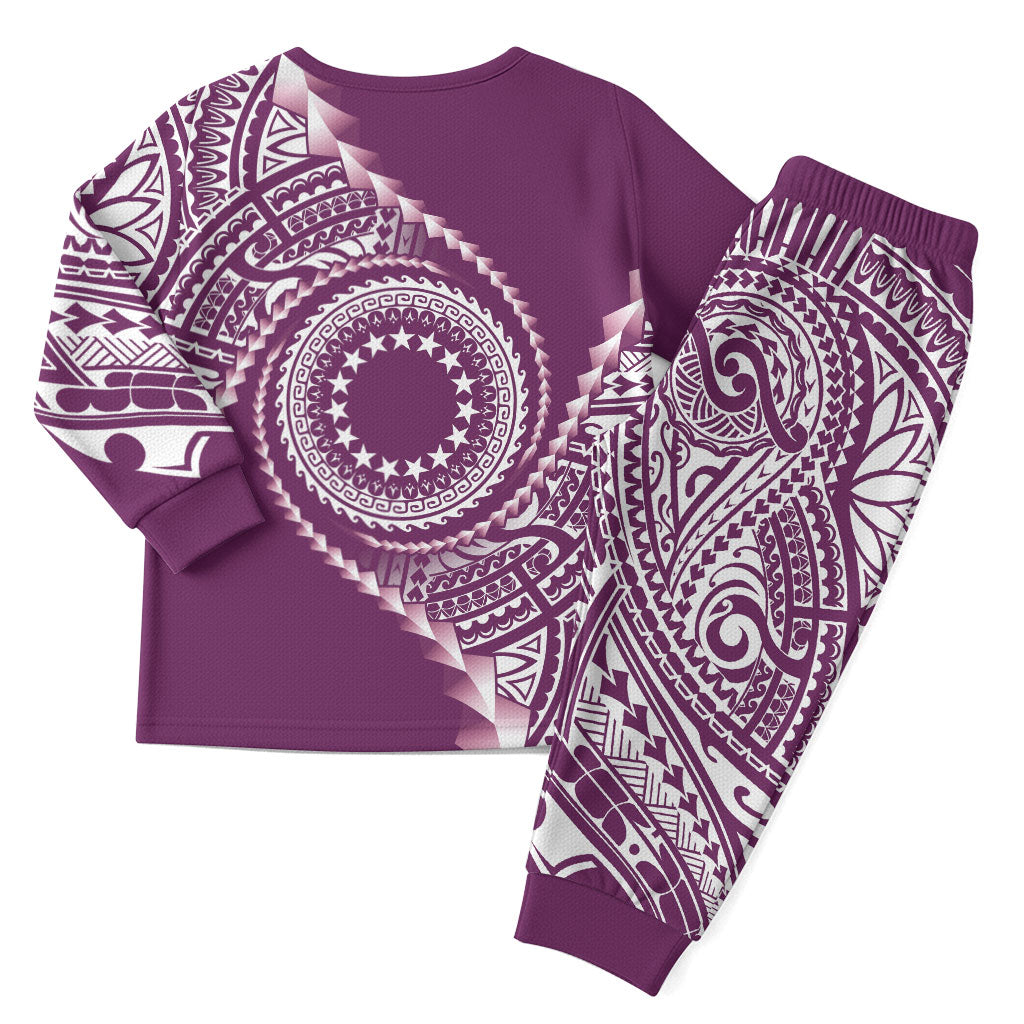 Cook Islands Gospel Day Christmas Pajama Set Maroon Tribal Curves LT05 - Polynesian Pride