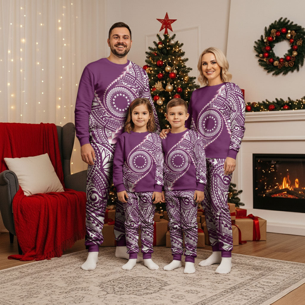 Cook Islands Gospel Day Christmas Pajama Set Maroon Tribal Curves LT05 - Polynesian Pride