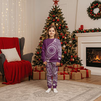 Cook Islands Gospel Day Christmas Pajama Set Maroon Tribal Curves LT05 Kid Maroon - Polynesian Pride