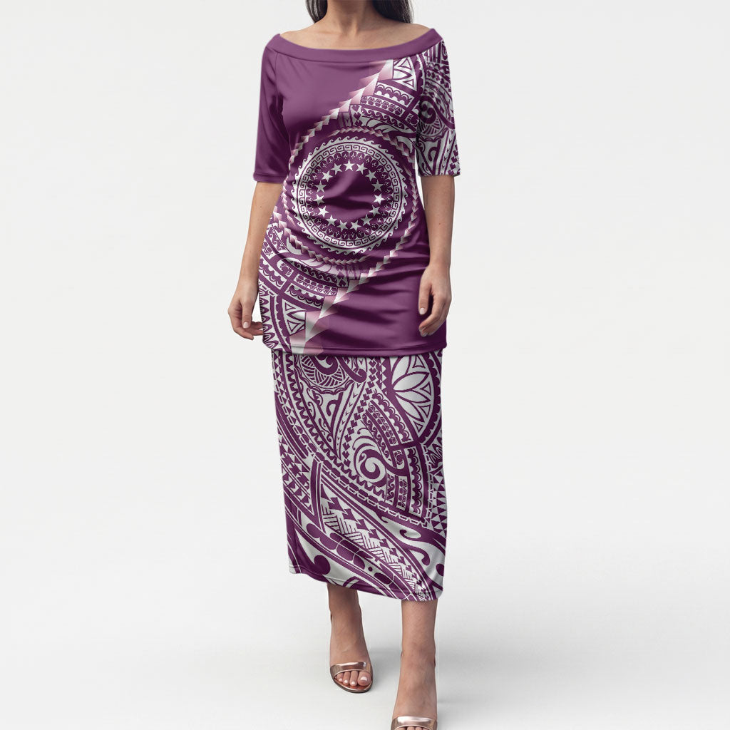 Cook Islands Gospel Day Puletasi Maroon Tribal Curves LT05 Long Dress Maroon - Polynesian Pride