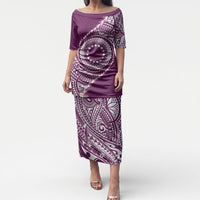 Cook Islands Gospel Day Puletasi Maroon Tribal Curves LT05 Long Dress Maroon - Polynesian Pride