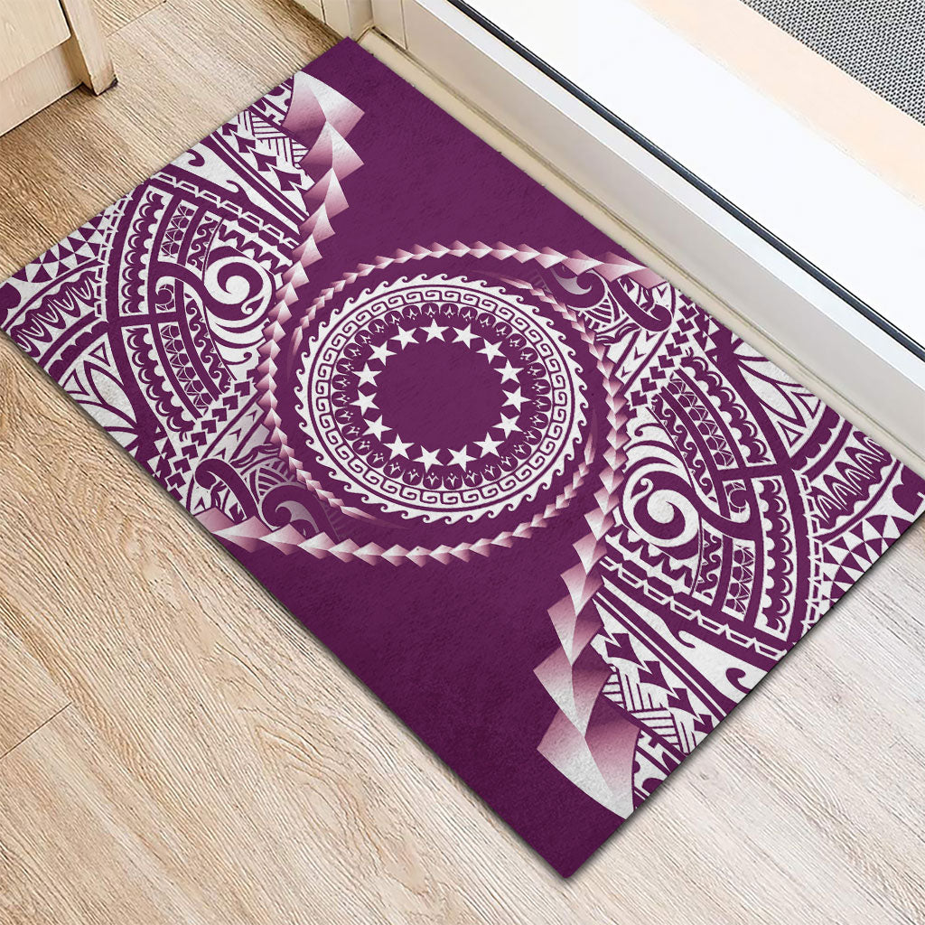 Cook Islands Gospel Day Rubber Doormat Maroon Tribal Curves LT05 - Polynesian Pride