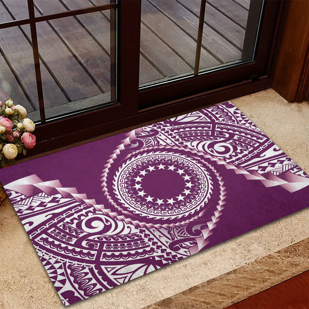 Cook Islands Gospel Day Rubber Doormat Maroon Tribal Curves LT05 - Polynesian Pride