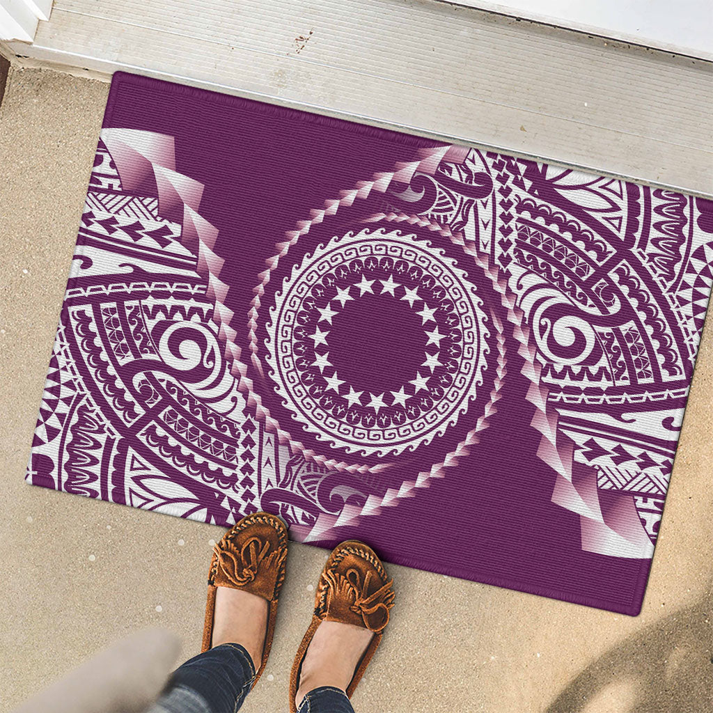 Cook Islands Gospel Day Rubber Doormat Maroon Tribal Curves LT05 - Polynesian Pride