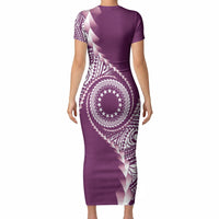 Cook Islands Gospel Day Short Sleeve Bodycon Dress Maroon Tribal Curves LT05 - Polynesian Pride