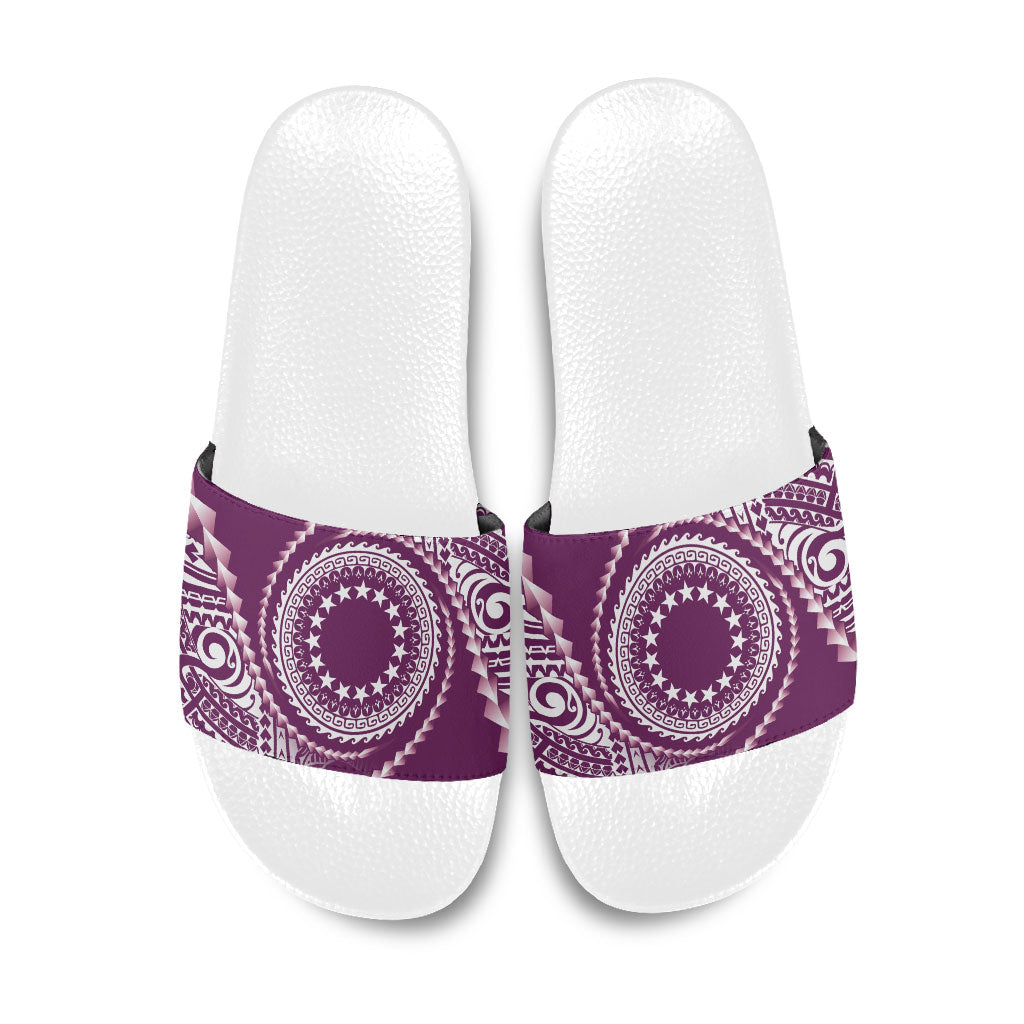 Cook Islands Gospel Day Slide Sandals Maroon Tribal Curves LT05 Maroon - Polynesian Pride