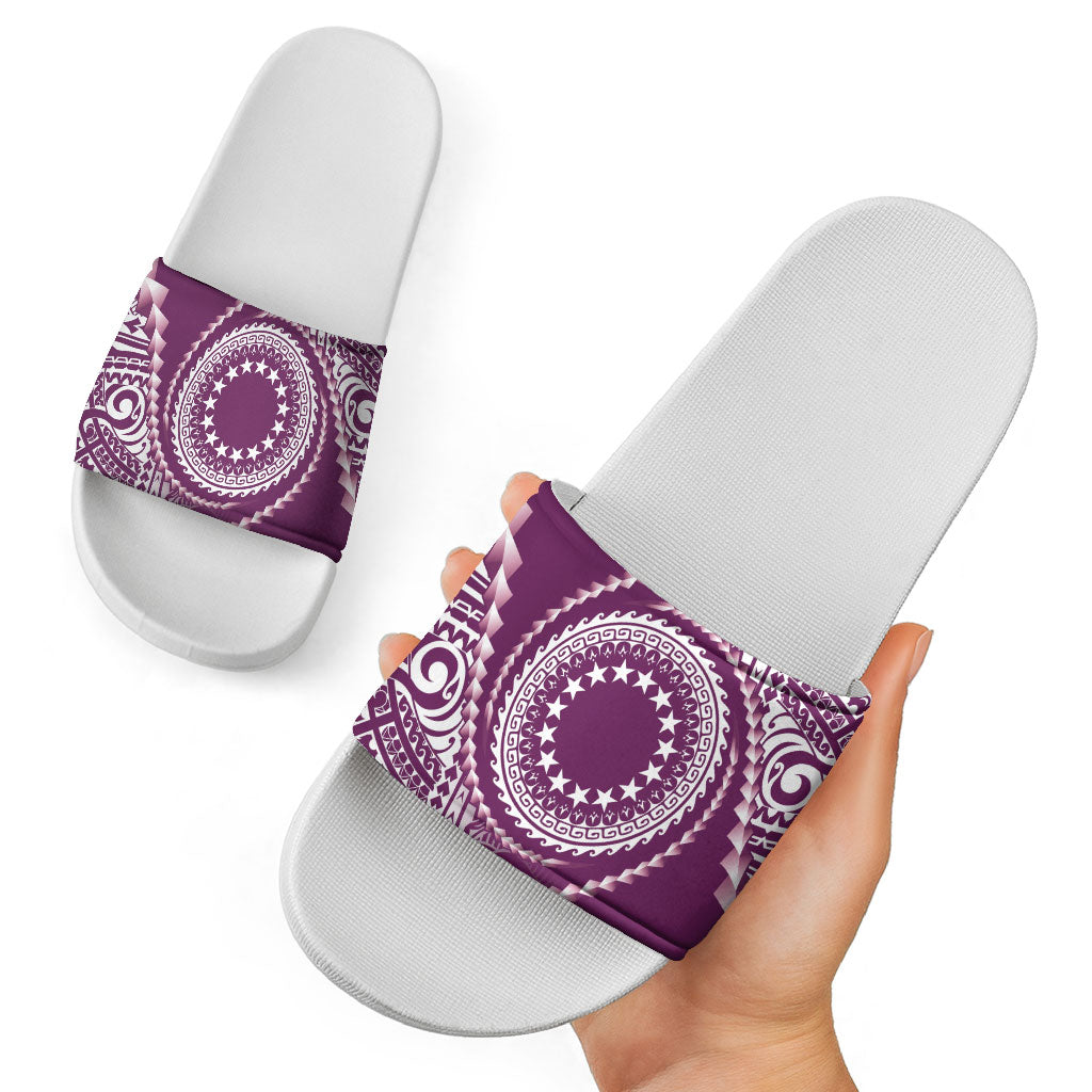 Cook Islands Gospel Day Slide Sandals Maroon Tribal Curves LT05 - Polynesian Pride