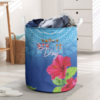 Bula Fiji Day Laundry Basket Traditional Tapa Pattern With Hibiscus