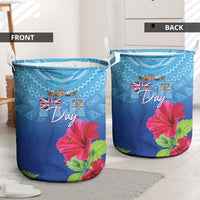 Bula Fiji Day Laundry Basket Traditional Tapa Pattern With Hibiscus