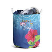 Bula Fiji Day Laundry Basket Traditional Tapa Pattern With Hibiscus