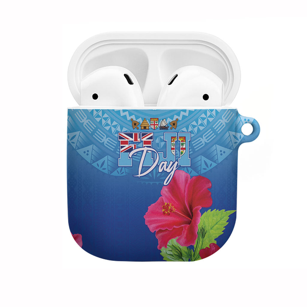 Bula Fiji Day AirPods Case Traditional Tapa Pattern With Hibiscus