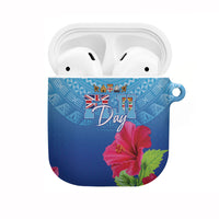 Bula Fiji Day AirPods Case Traditional Tapa Pattern With Hibiscus