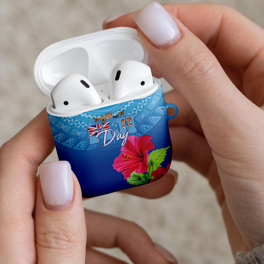 Bula Fiji Day AirPods Case Traditional Tapa Pattern With Hibiscus