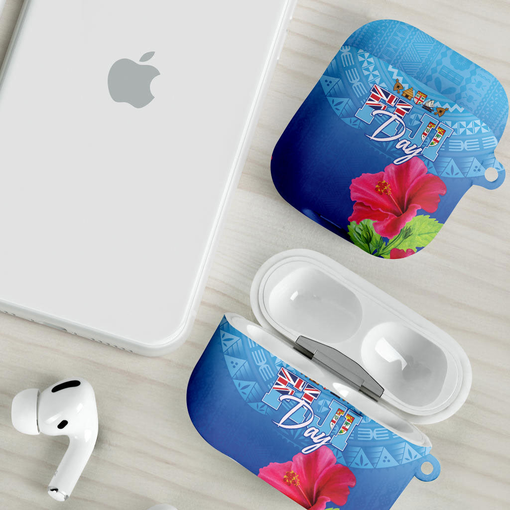 Bula Fiji Day AirPods Case Traditional Tapa Pattern With Hibiscus