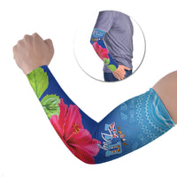 Bula Fiji Day Arm Sleeves Traditional Tapa Pattern With Hibiscus