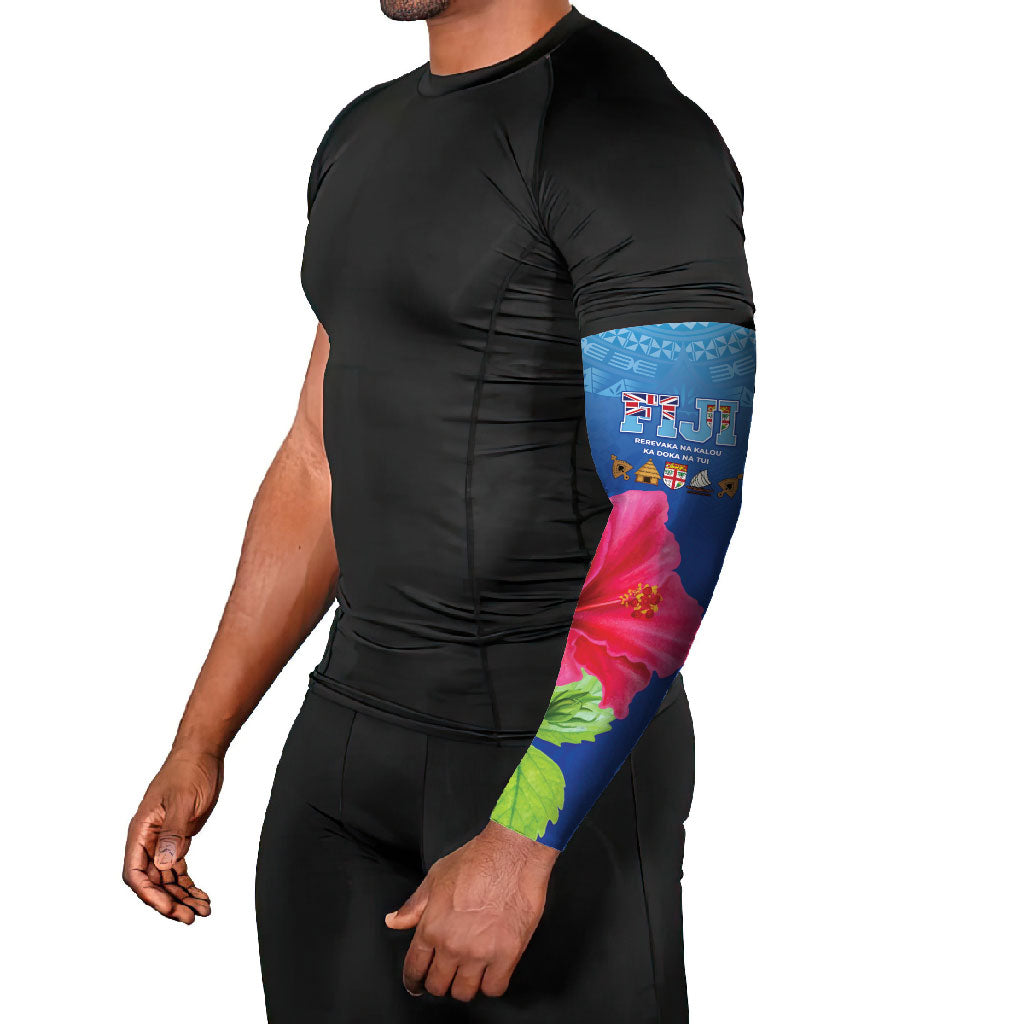 Bula Fiji Day Arm Sleeves Traditional Tapa Pattern With Hibiscus