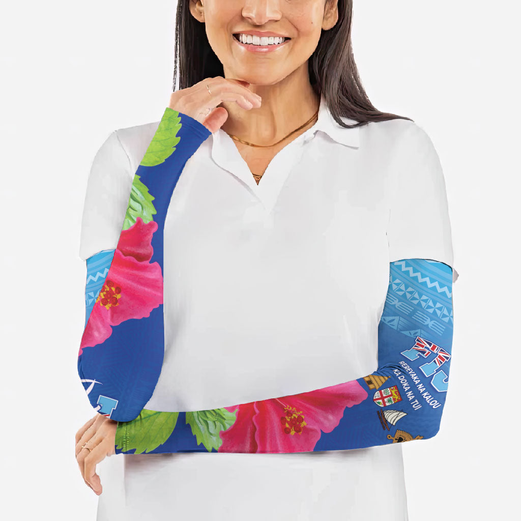 Bula Fiji Day Arm Sleeves Traditional Tapa Pattern With Hibiscus