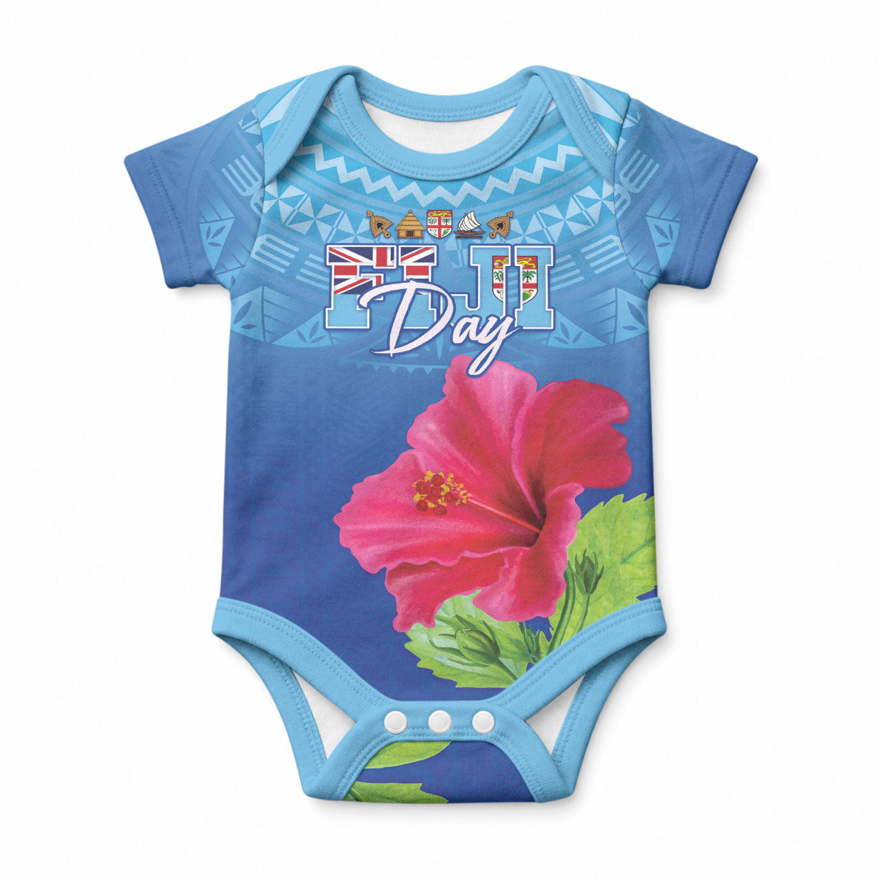 Bula Fiji Day Baby Onesie Traditional Tapa Pattern With Hibiscus
