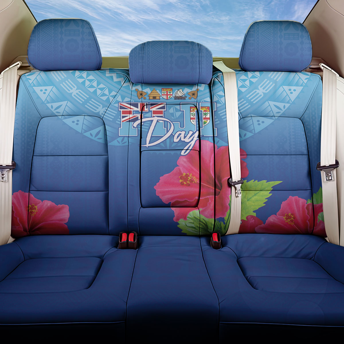 Bula Fiji Day Back Car Seat Cover Traditional Tapa Pattern With Hibiscus