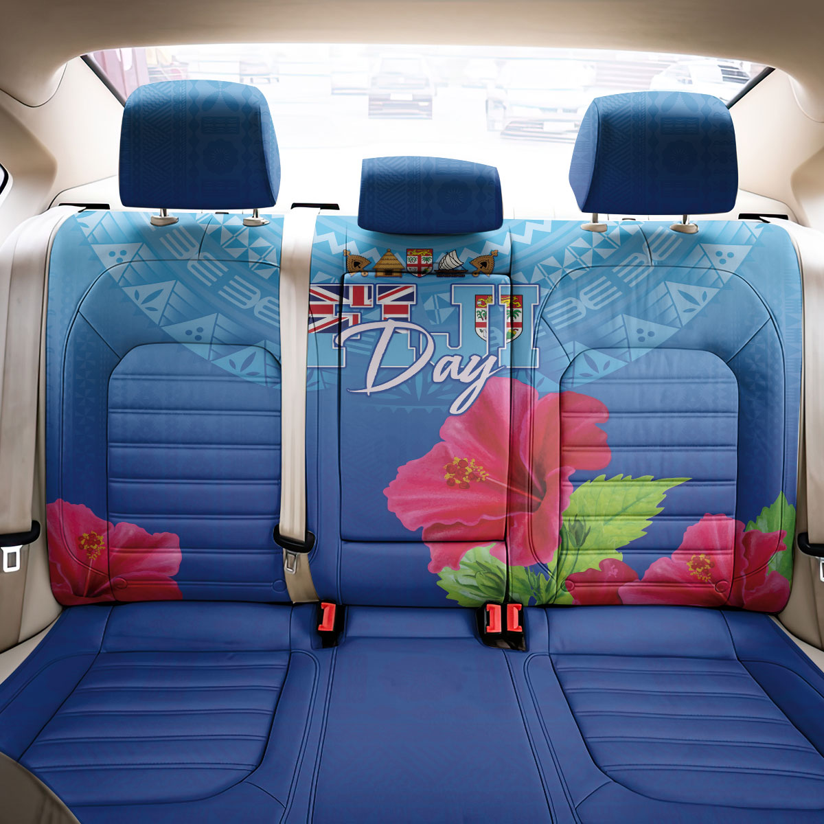Bula Fiji Day Back Car Seat Cover Traditional Tapa Pattern With Hibiscus