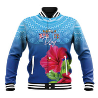 Bula Fiji Day Baseball Jacket Traditional Tapa Pattern With Hibiscus LT05 Unisex Blue - Polynesian Pride