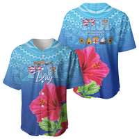 Bula Fiji Day Baseball Jersey Traditional Tapa Pattern With Hibiscus