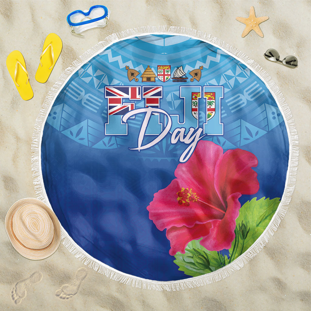 Bula Fiji Day Beach Blanket Traditional Tapa Pattern With Hibiscus