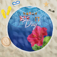 Bula Fiji Day Beach Blanket Traditional Tapa Pattern With Hibiscus