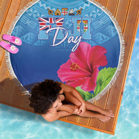 Bula Fiji Day Beach Blanket Traditional Tapa Pattern With Hibiscus
