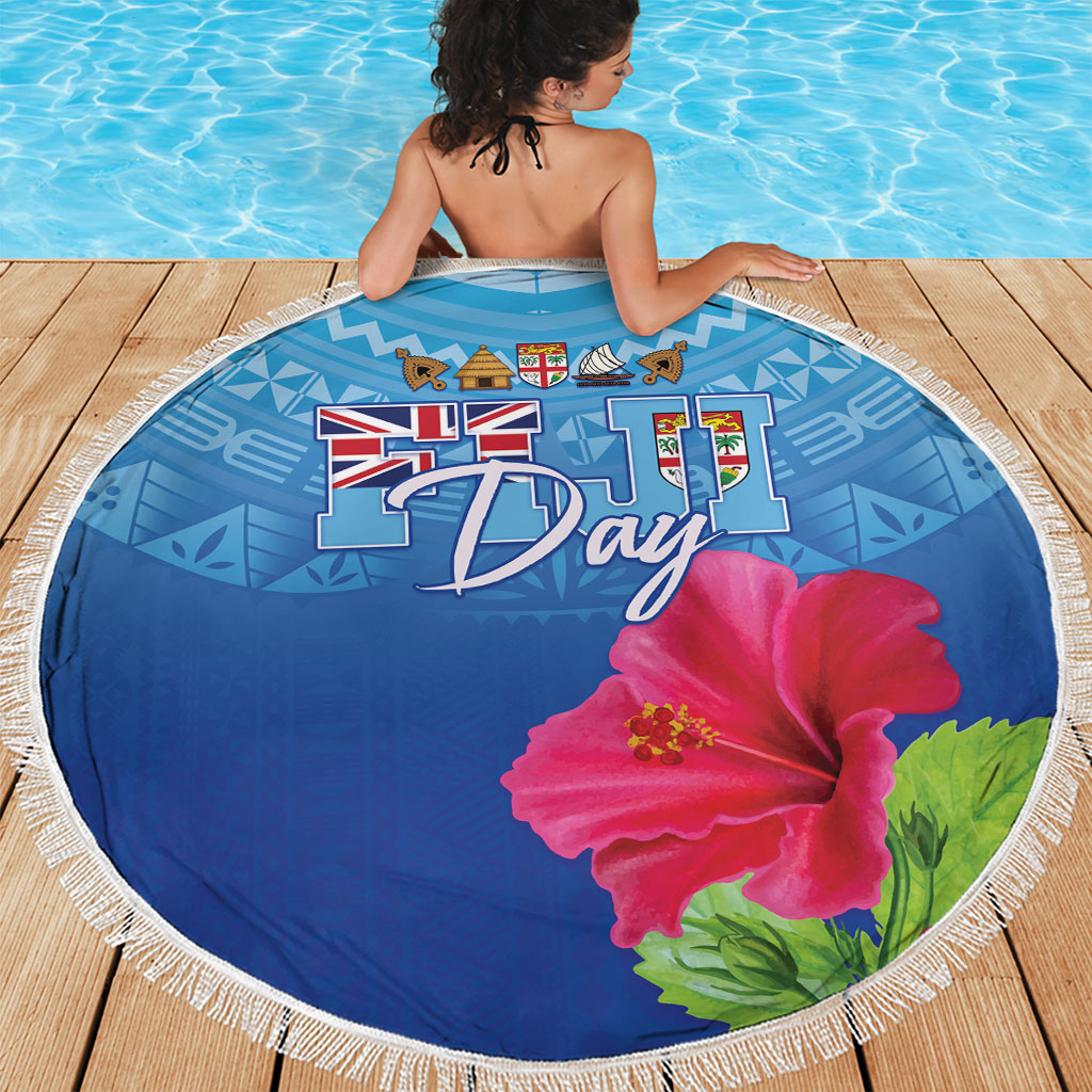 Bula Fiji Day Beach Blanket Traditional Tapa Pattern With Hibiscus