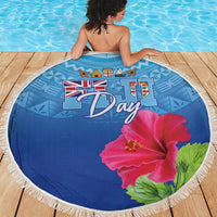 Bula Fiji Day Beach Blanket Traditional Tapa Pattern With Hibiscus