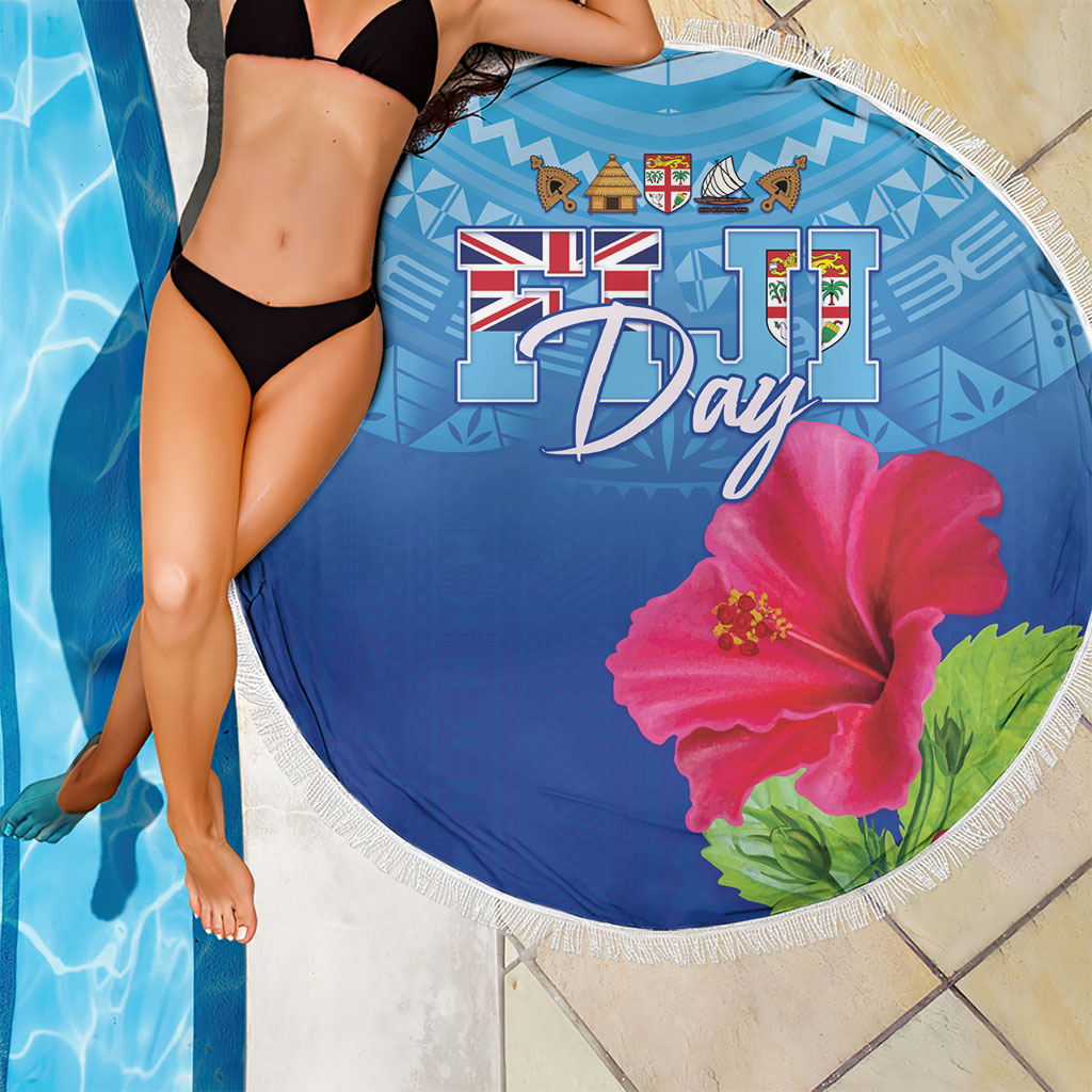 Bula Fiji Day Beach Blanket Traditional Tapa Pattern With Hibiscus