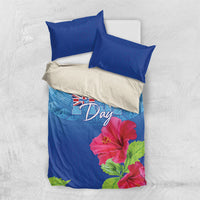 Bula Fiji Day Bedding Set Traditional Tapa Pattern With Hibiscus LT05 US Twin 172cm x 218cm Blue - Polynesian Pride