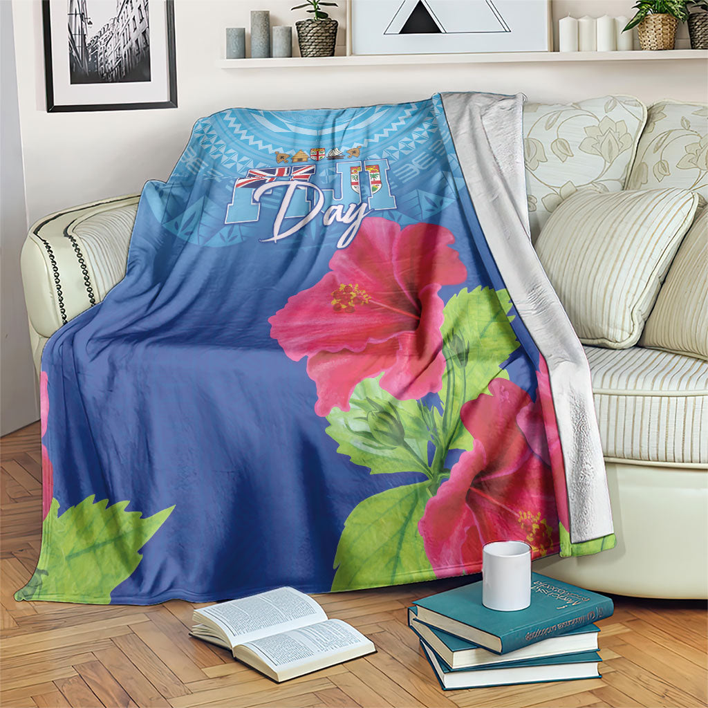 Bula Fiji Day Blanket Traditional Tapa Pattern With Hibiscus LT05 Blue - Polynesian Pride