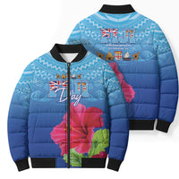 Bula Fiji Day Bomber Puffer Jacket Traditional Tapa Pattern With Hibiscus LT05 - Polynesian Pride