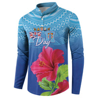 Bula Fiji Day Button Sweatshirt Traditional Tapa Pattern With Hibiscus LT05 - Polynesian Pride