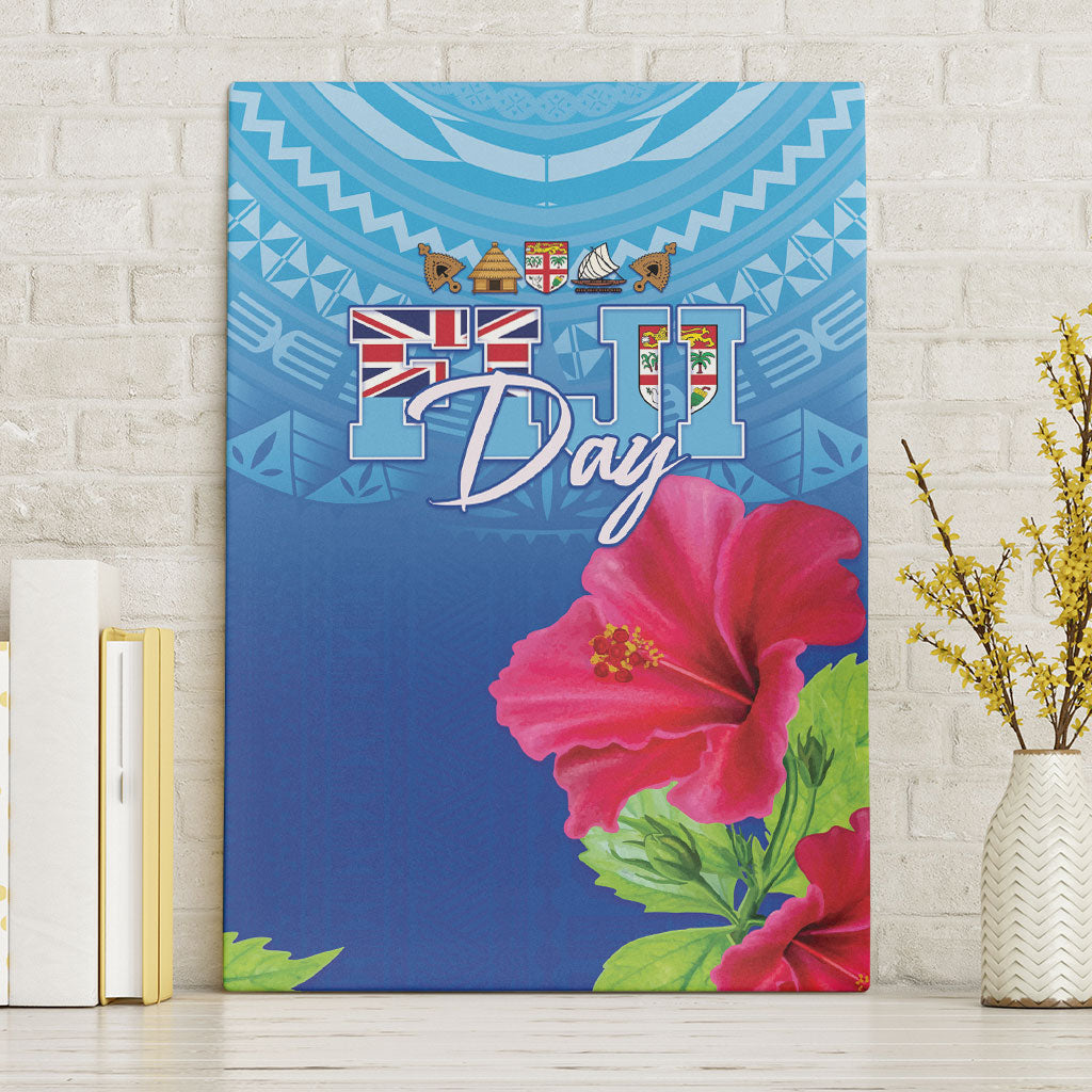 Bula Fiji Day Canvas Wall Art Traditional Tapa Pattern With Hibiscus