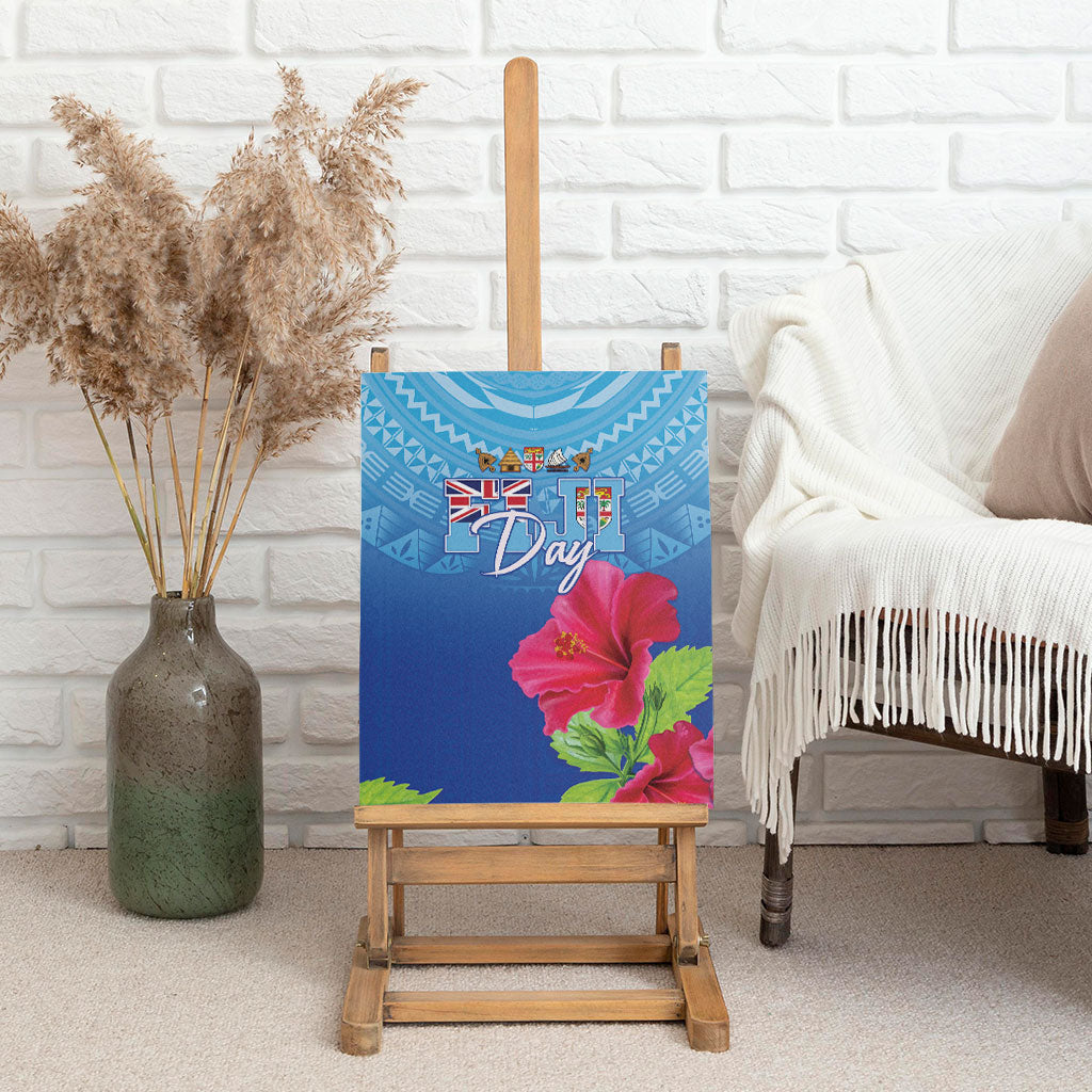 Bula Fiji Day Canvas Wall Art Traditional Tapa Pattern With Hibiscus
