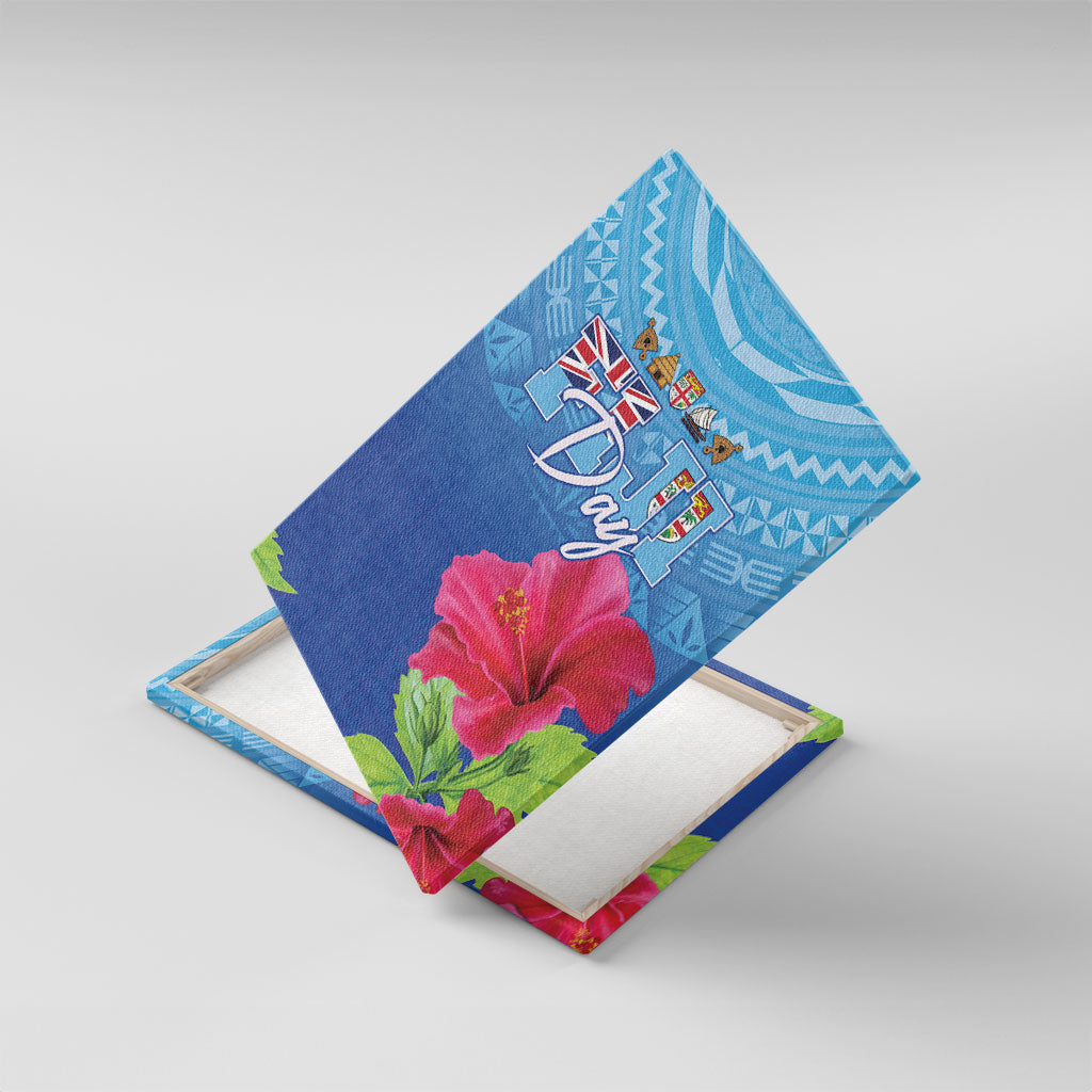Bula Fiji Day Canvas Wall Art Traditional Tapa Pattern With Hibiscus