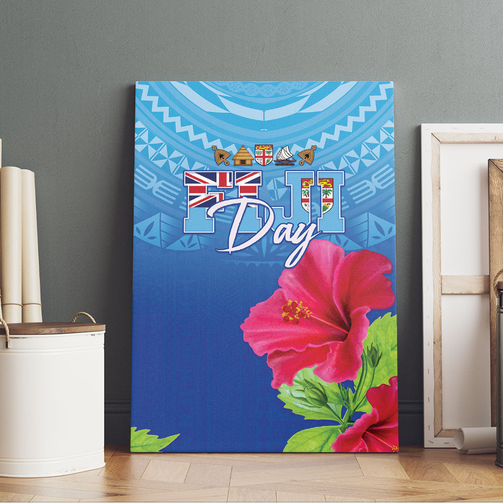 Bula Fiji Day Canvas Wall Art Traditional Tapa Pattern With Hibiscus