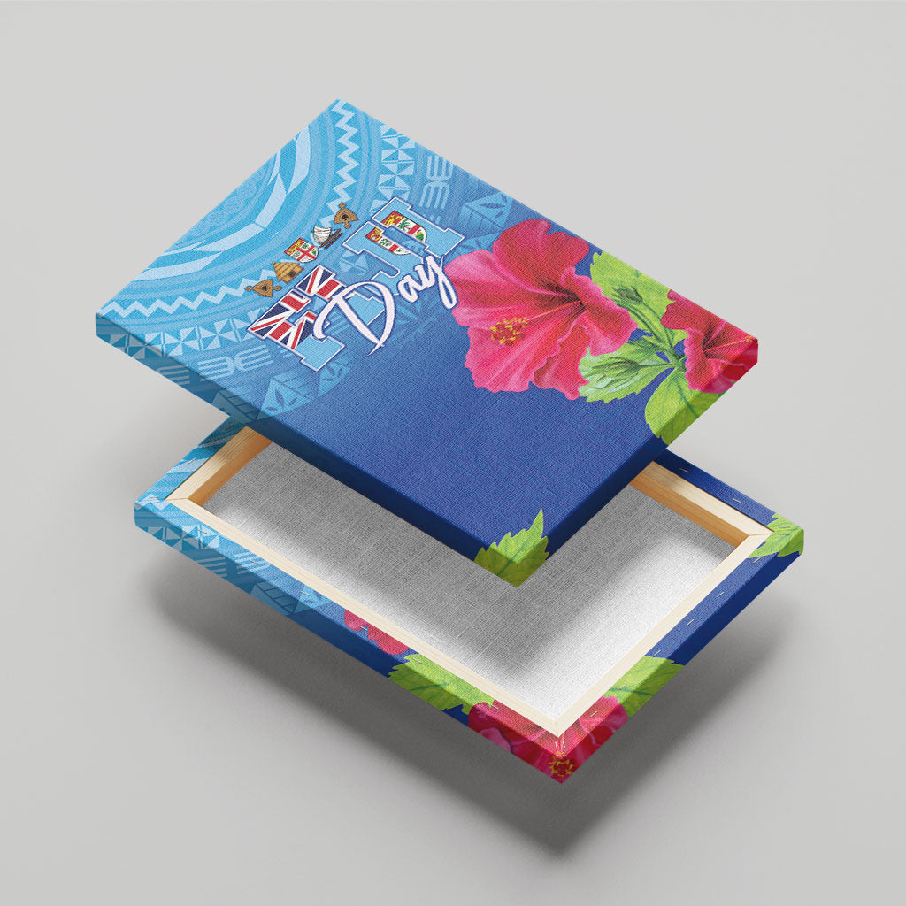 Bula Fiji Day Canvas Wall Art Traditional Tapa Pattern With Hibiscus