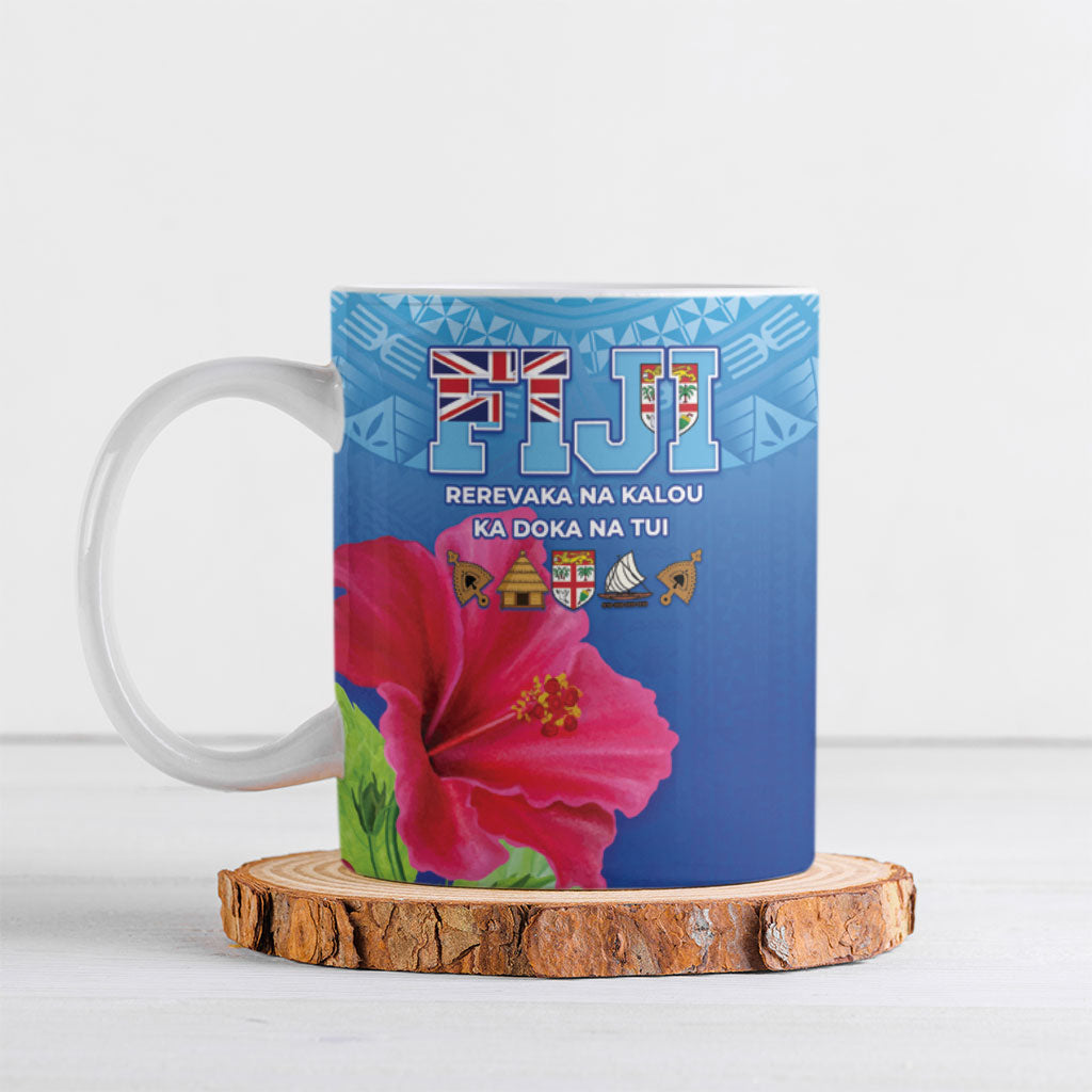 Bula Fiji Day Ceramic Mug Traditional Tapa Pattern With Hibiscus LT05 Blue - Polynesian Pride