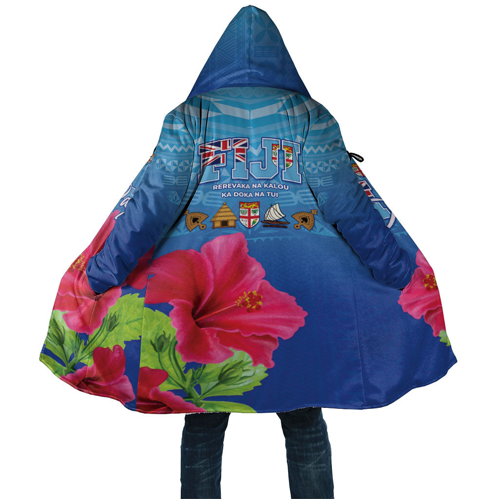 Bula Fiji Day Cloak Traditional Tapa Pattern With Hibiscus LT05 Unisex Blue - Polynesian Pride
