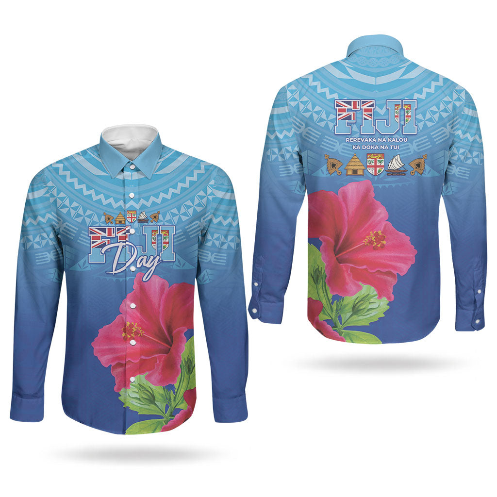 Bula Fiji Day Couples Matching Off Shoulder Maxi Dress and Long Sleeve Button Shirt Traditional Tapa Pattern With Hibiscus LT05 - Polynesian Pride